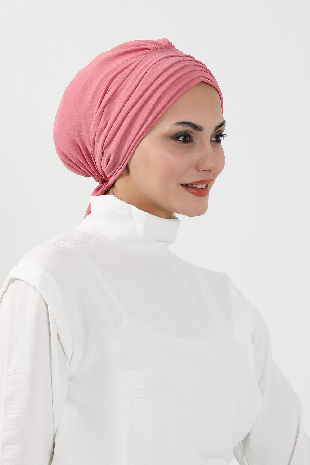 Pleated Instant Turban Aerobin Scarf Head Wrap, Belted Turban Bonnet for Women, Chic Design Instant Turban Hijab Chemo Headwear,B-86A Dark Pink