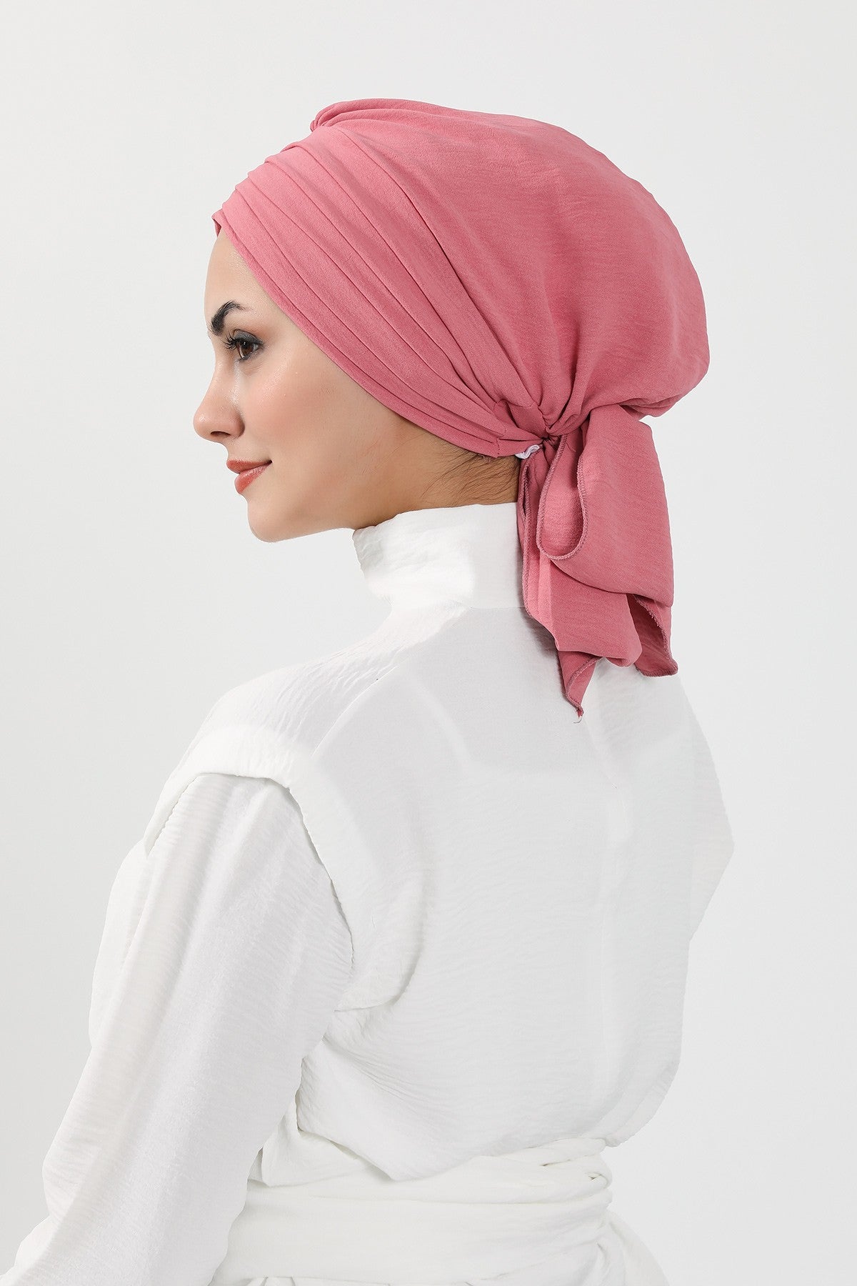 Pleated Instant Turban Aerobin Scarf Head Wrap, Belted Turban Bonnet for Women, Chic Design Instant Turban Hijab Chemo Headwear,B-86A Dark Pink