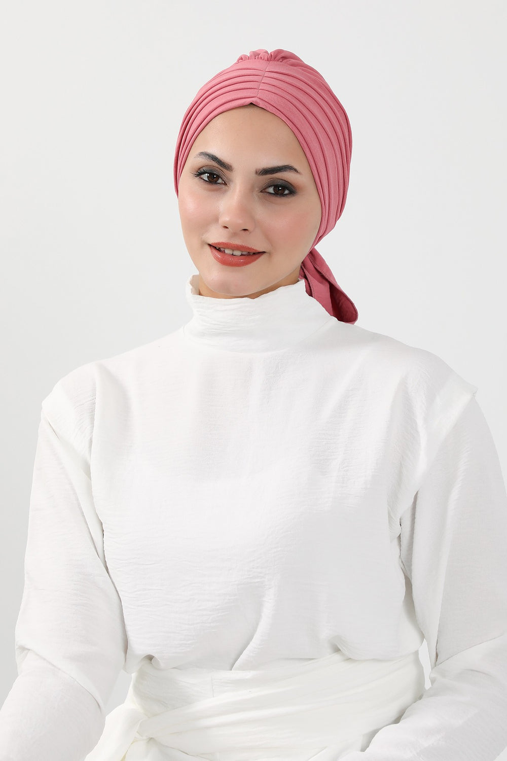 Pleated Instant Turban Aerobin Scarf Head Wrap, Belted Turban Bonnet for Women, Chic Design Instant Turban Hijab Chemo Headwear,B-86A Dark Pink