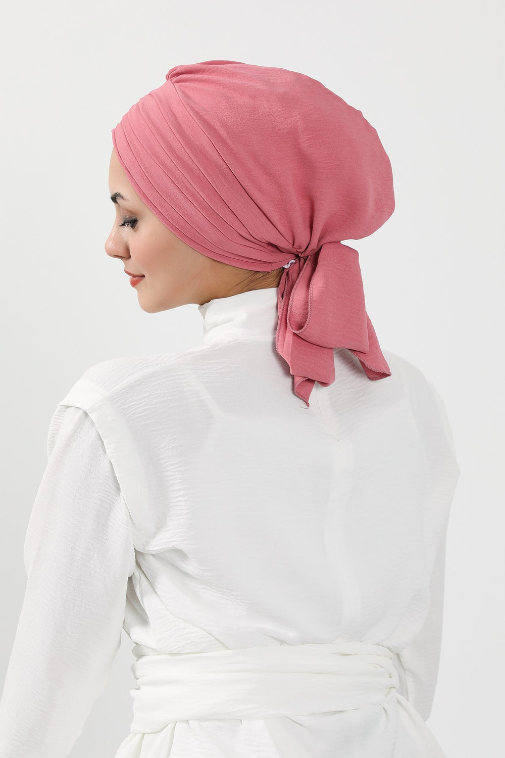 Pleated Instant Turban Aerobin Scarf Head Wrap, Belted Turban Bonnet for Women, Chic Design Instant Turban Hijab Chemo Headwear,B-86A Dark Pink