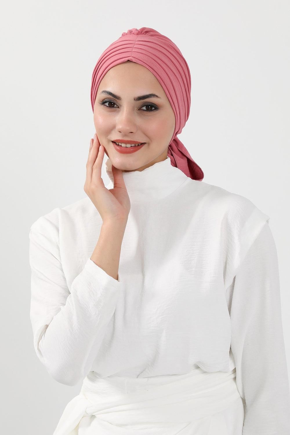 Pleated Instant Turban Aerobin Scarf Head Wrap, Belted Turban Bonnet for Women, Chic Design Instant Turban Hijab Chemo Headwear,B-86A Dark Pink