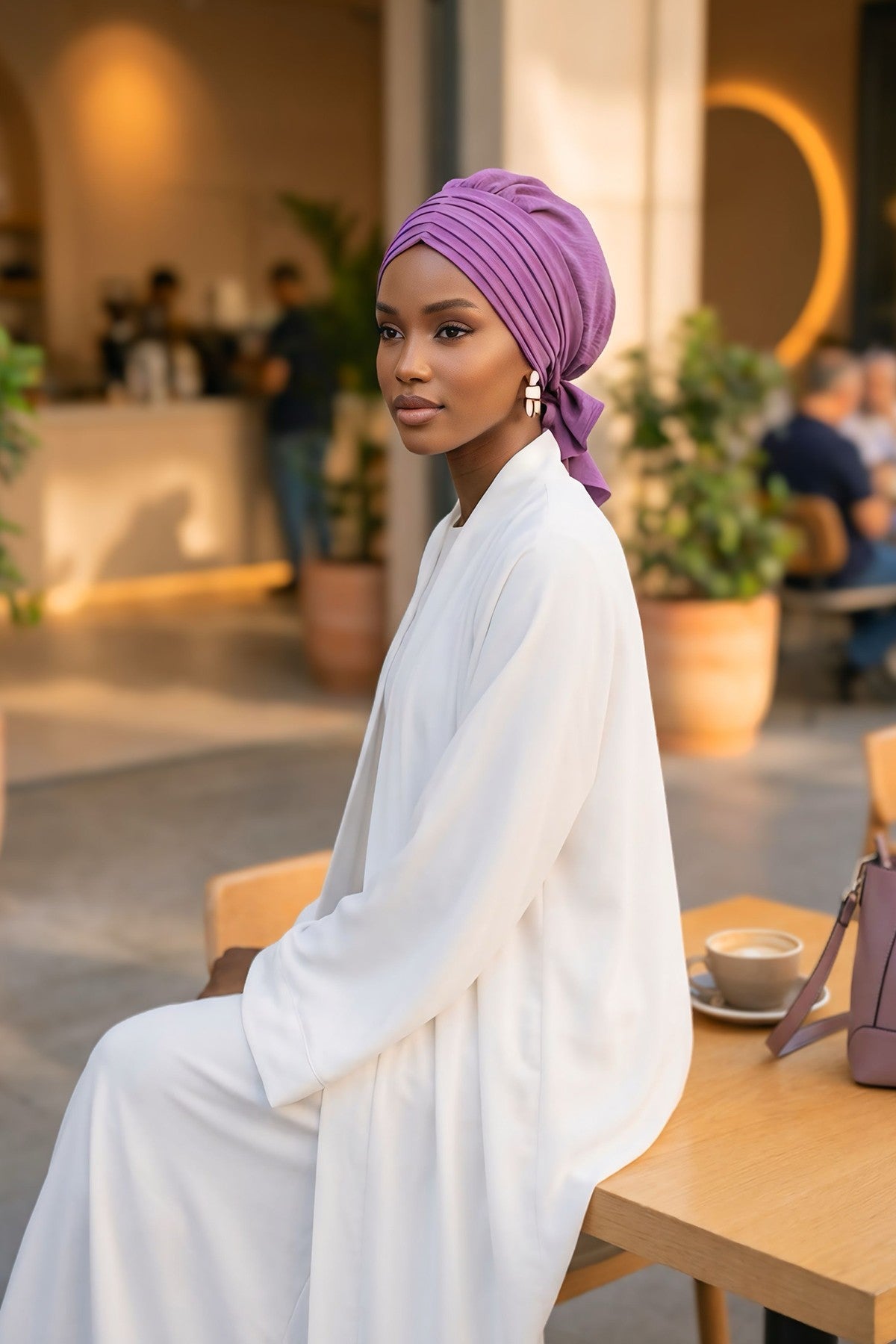 Pleated Instant Turban Aerobin Scarf Head Wrap, Belted Turban Bonnet for Women, Chic Design Instant Turban Hijab Chemo Headwear,B-86A Purple 2