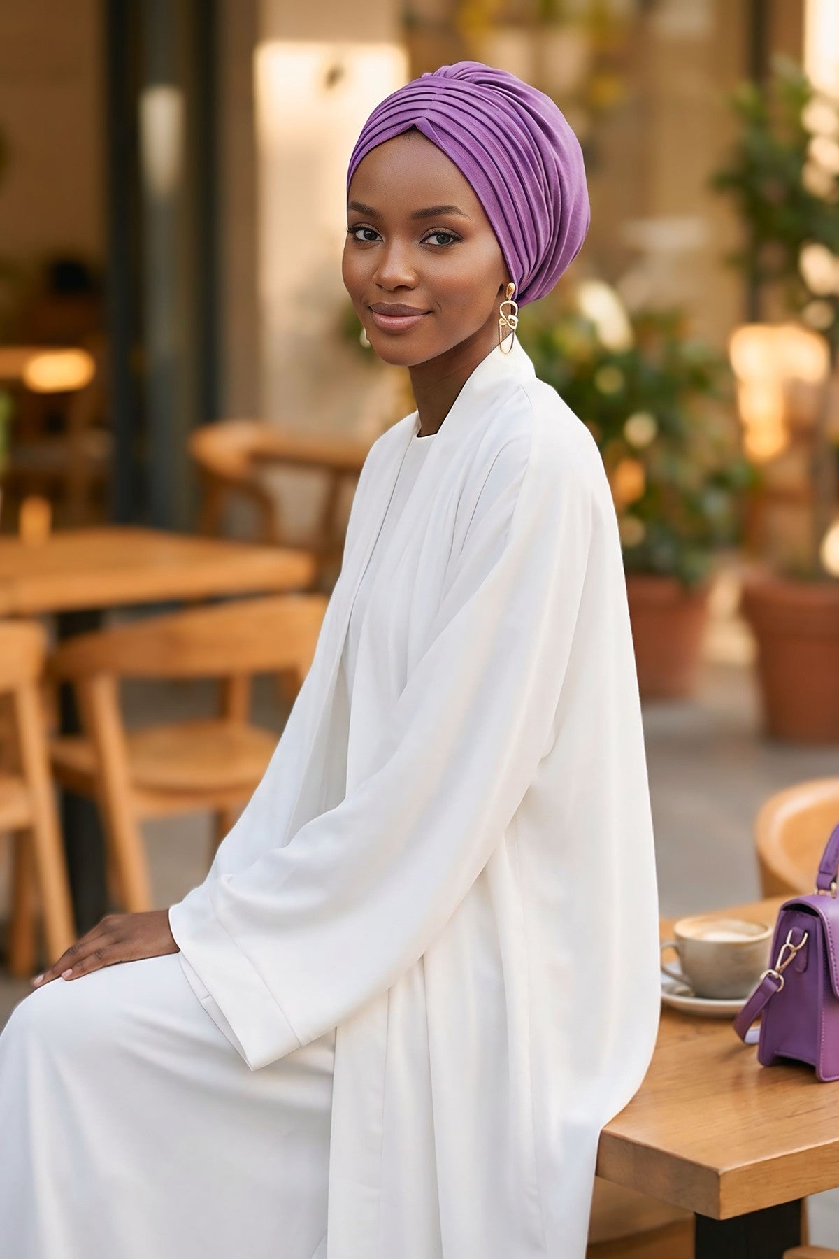Pleated Instant Turban Aerobin Scarf Head Wrap, Belted Turban Bonnet for Women, Chic Design Instant Turban Hijab Chemo Headwear,B-86A Purple 2