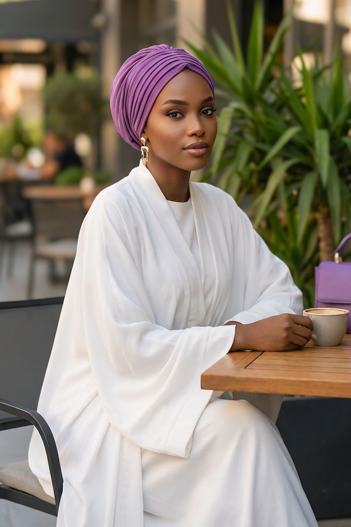 Pleated Instant Turban Aerobin Scarf Head Wrap, Belted Turban Bonnet for Women, Chic Design Instant Turban Hijab Chemo Headwear,B-86A Purple 2