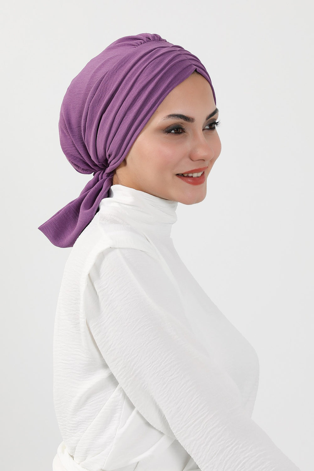 Pleated Instant Turban Aerobin Scarf Head Wrap, Belted Turban Bonnet for Women, Chic Design Instant Turban Hijab Chemo Headwear,B-86A Purple 2