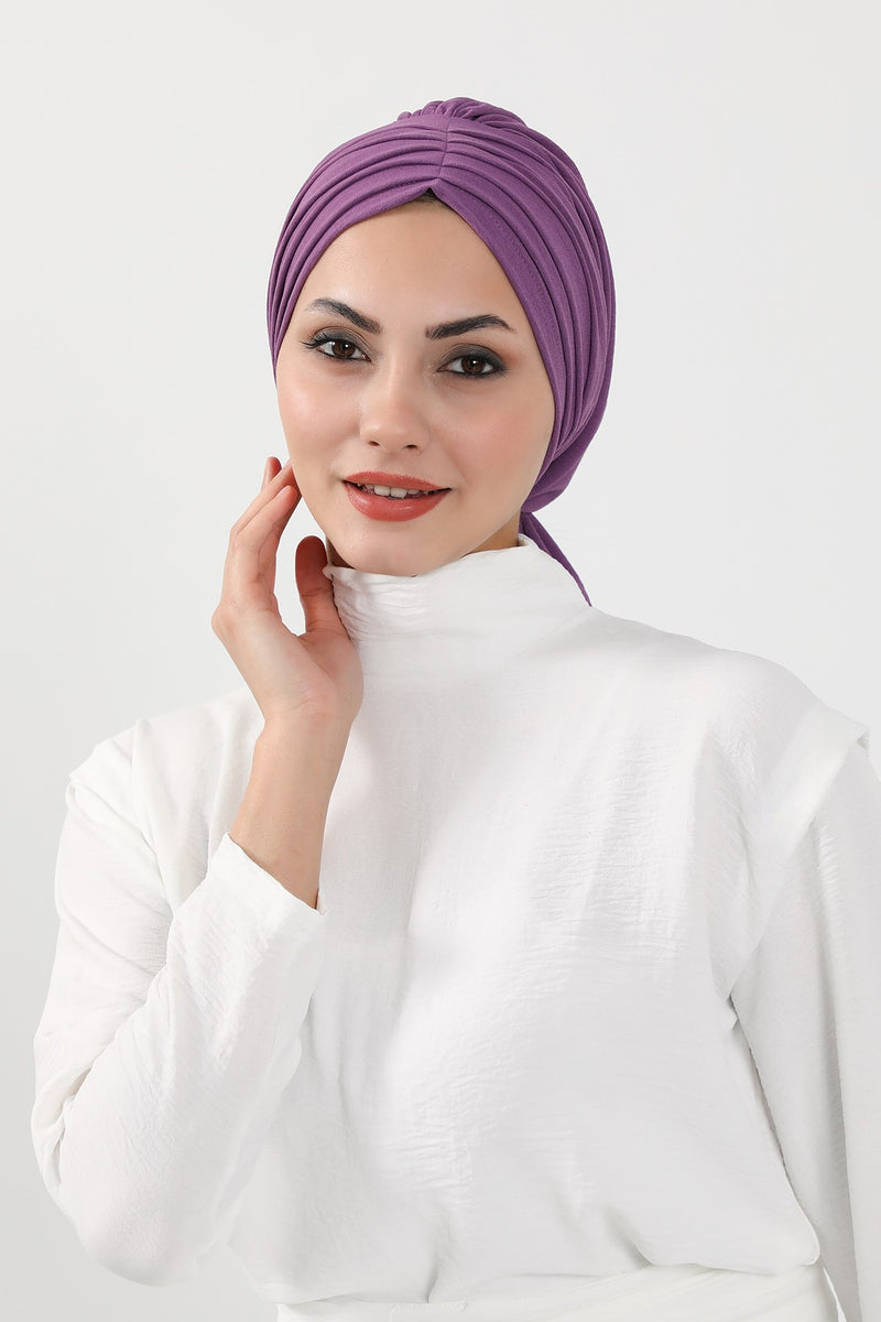 Pleated Instant Turban Aerobin Scarf Head Wrap, Belted Turban Bonnet for Women, Chic Design Instant Turban Hijab Chemo Headwear,B-86A