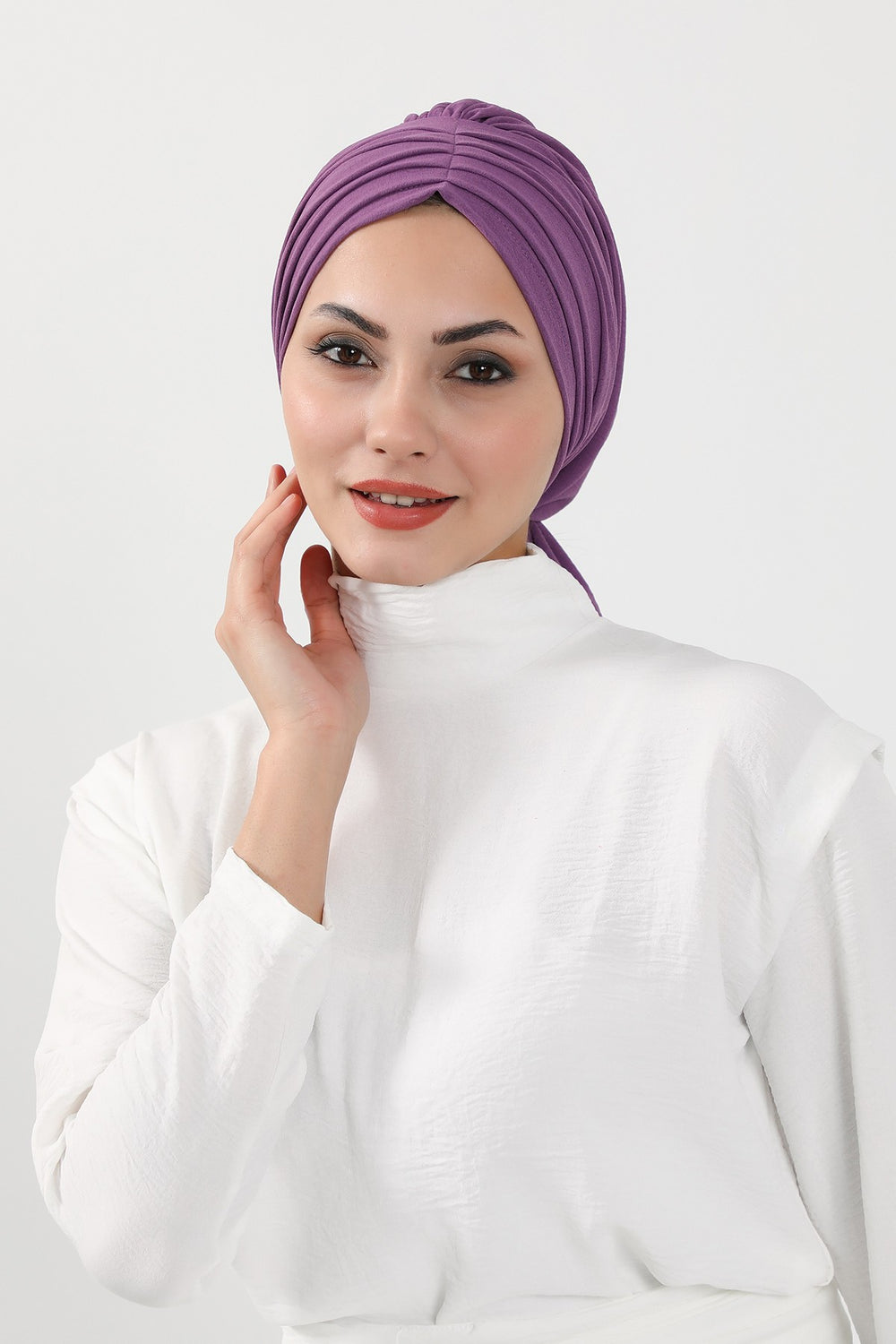 Pleated Instant Turban Aerobin Scarf Head Wrap, Belted Turban Bonnet for Women, Chic Design Instant Turban Hijab Chemo Headwear,B-86A Purple 2