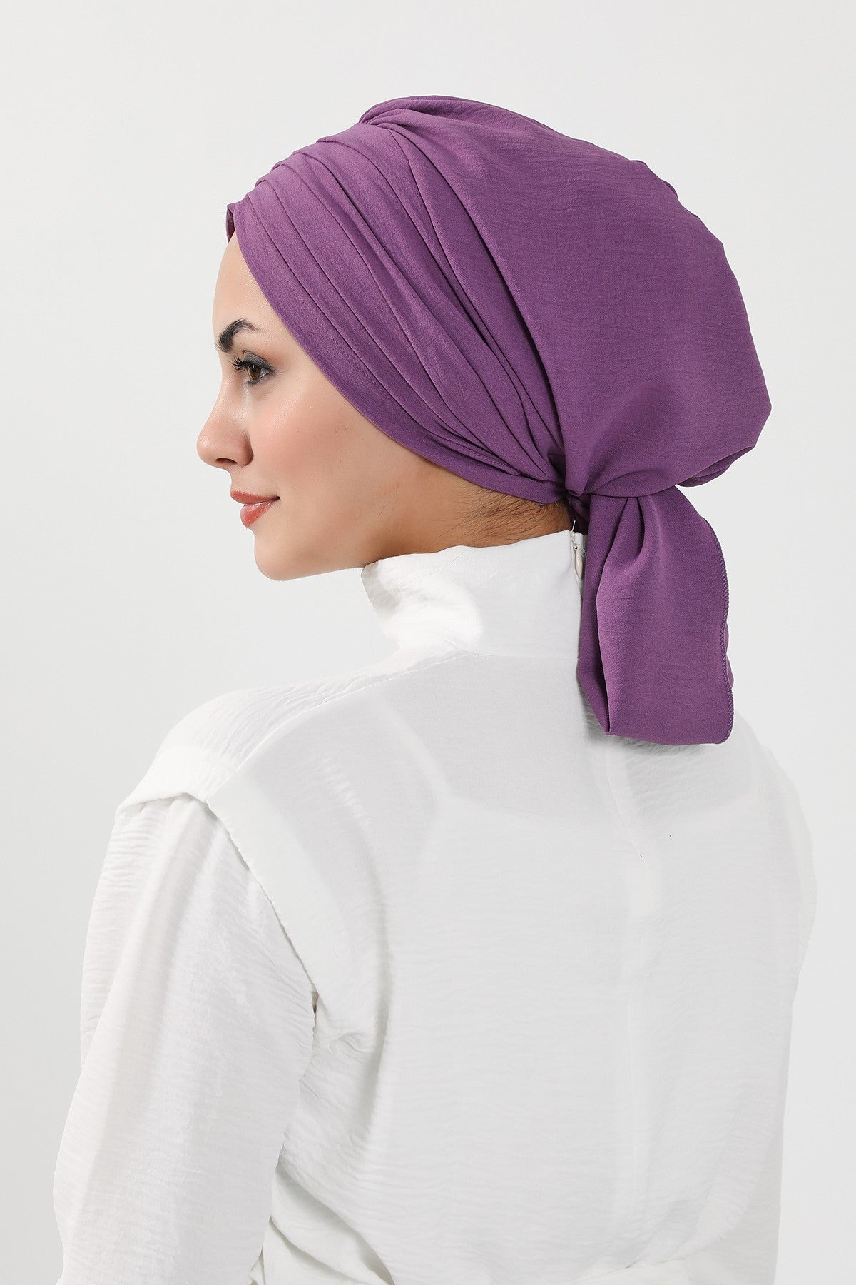 Pleated Instant Turban Aerobin Scarf Head Wrap, Belted Turban Bonnet for Women, Chic Design Instant Turban Hijab Chemo Headwear,B-86A Purple 2