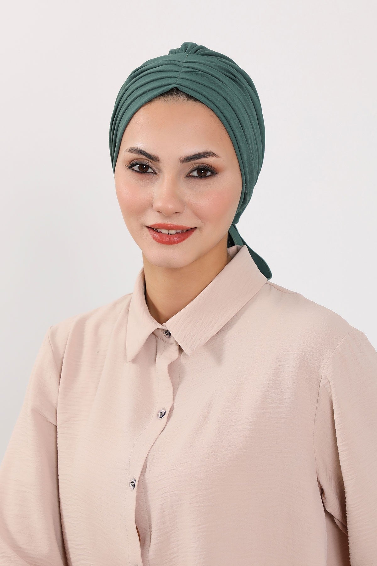 Pleated Instant Turban Aerobin Scarf Head Wrap, Belted Turban Bonnet for Women, Chic Design Instant Turban Hijab Chemo Headwear,B-86A Light Green