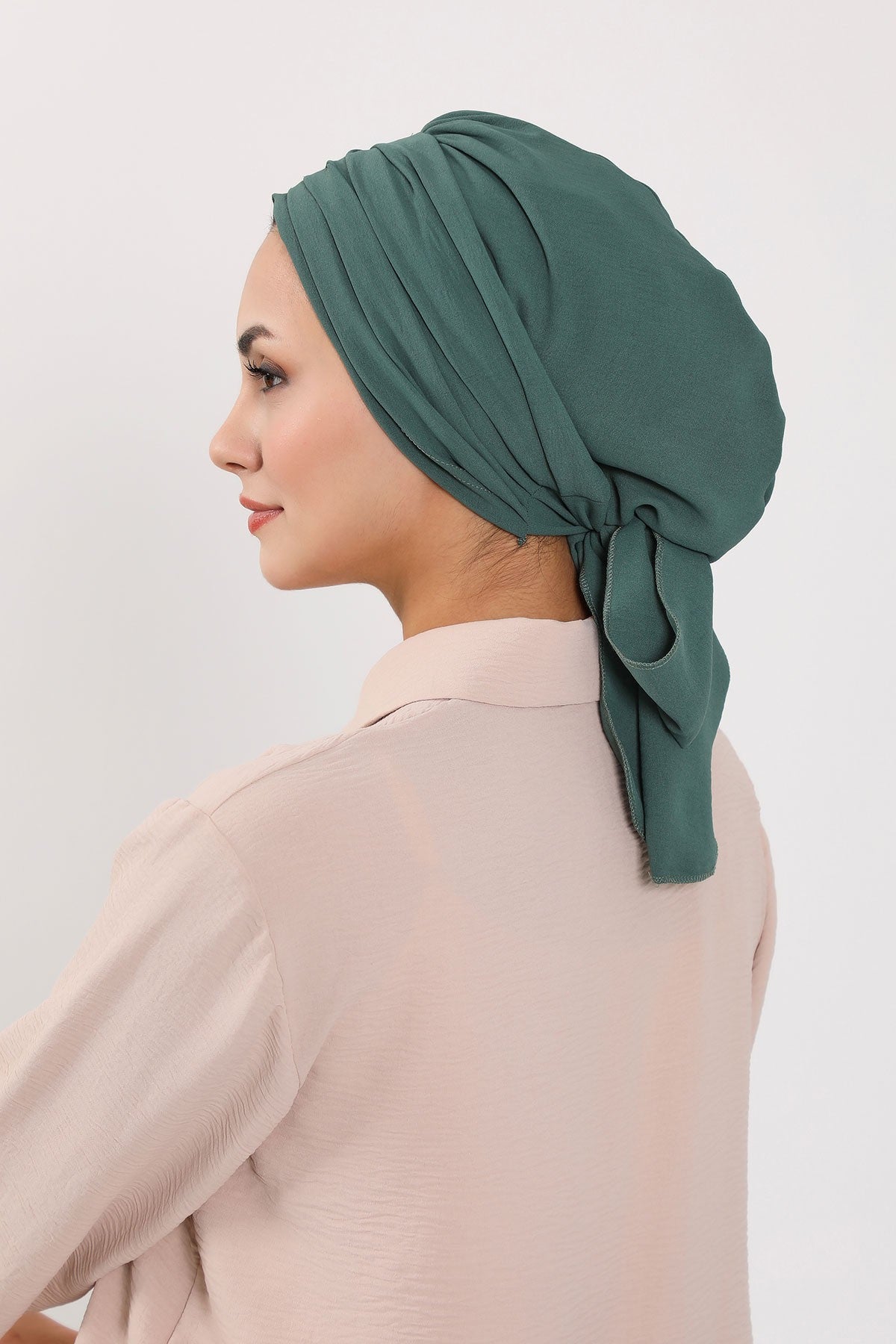 Pleated Instant Turban Aerobin Scarf Head Wrap, Belted Turban Bonnet for Women, Chic Design Instant Turban Hijab Chemo Headwear,B-86A Light Green