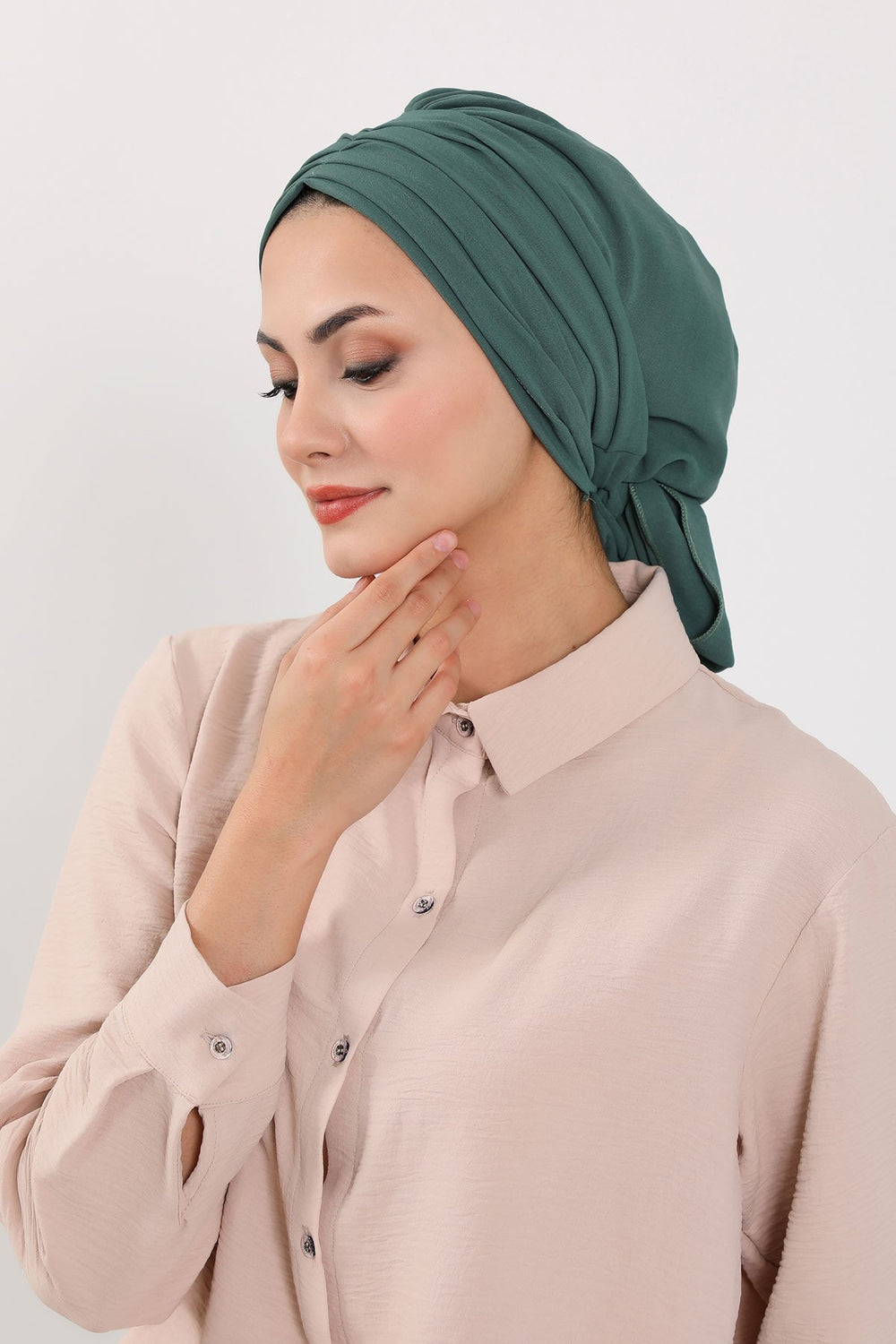Pleated Instant Turban Aerobin Scarf Head Wrap, Belted Turban Bonnet for Women, Chic Design Instant Turban Hijab Chemo Headwear,B-86A Light Green