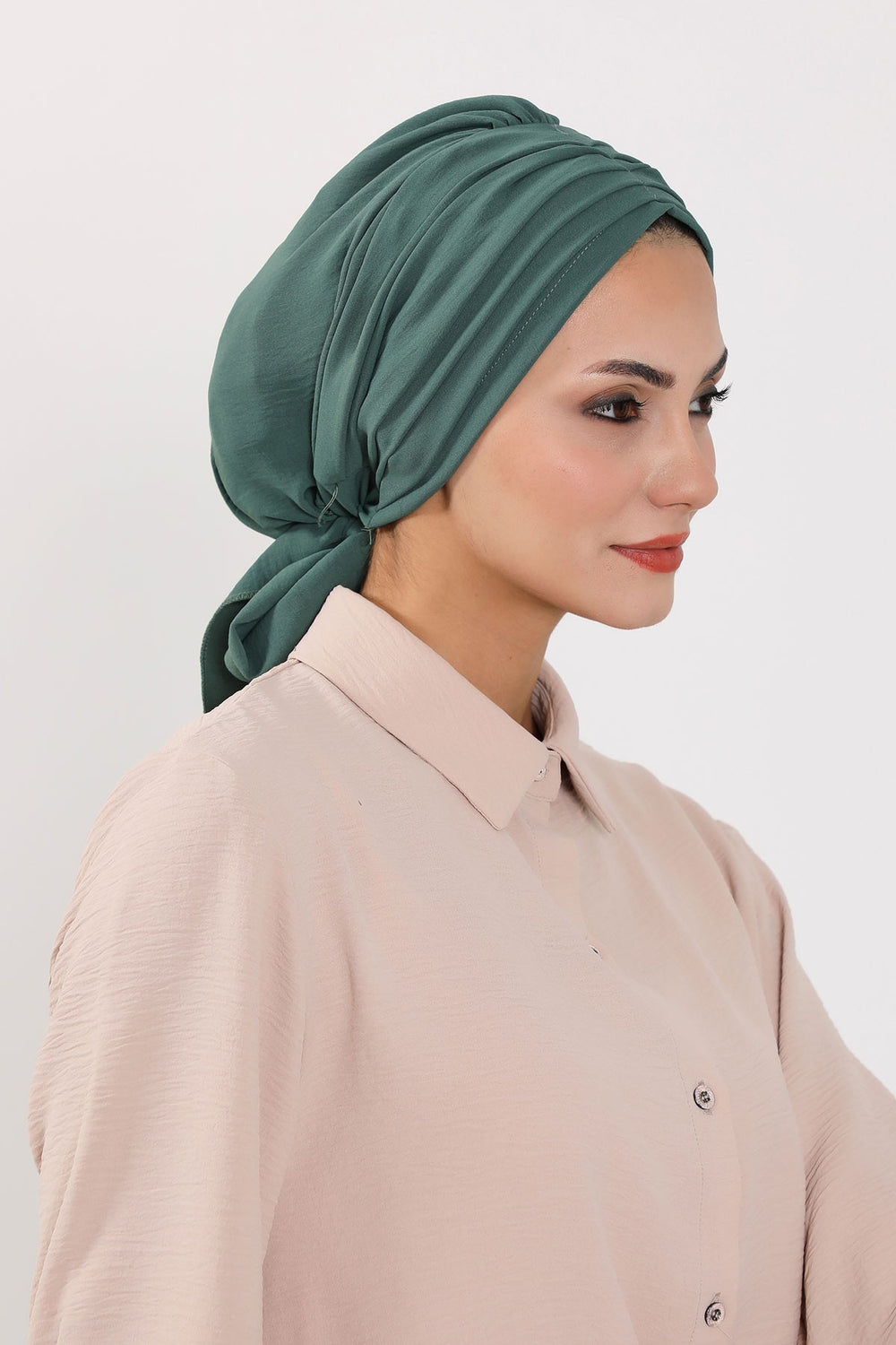 Pleated Instant Turban Aerobin Scarf Head Wrap, Belted Turban Bonnet for Women, Chic Design Instant Turban Hijab Chemo Headwear,B-86A Light Green