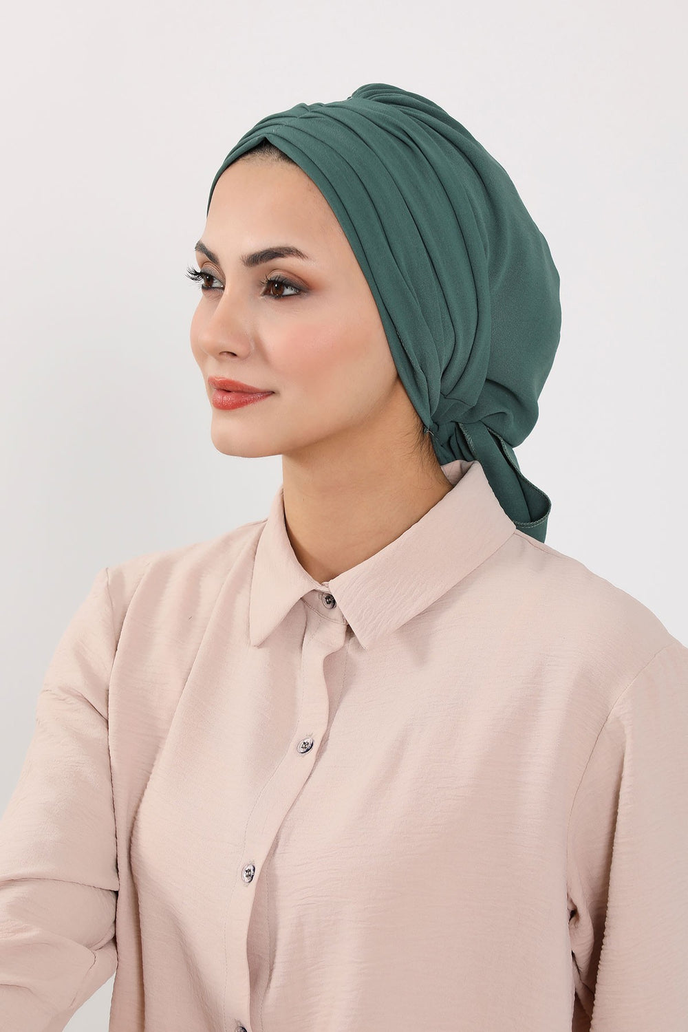 Pleated Instant Turban Aerobin Scarf Head Wrap, Belted Turban Bonnet for Women, Chic Design Instant Turban Hijab Chemo Headwear,B-86A Light Green