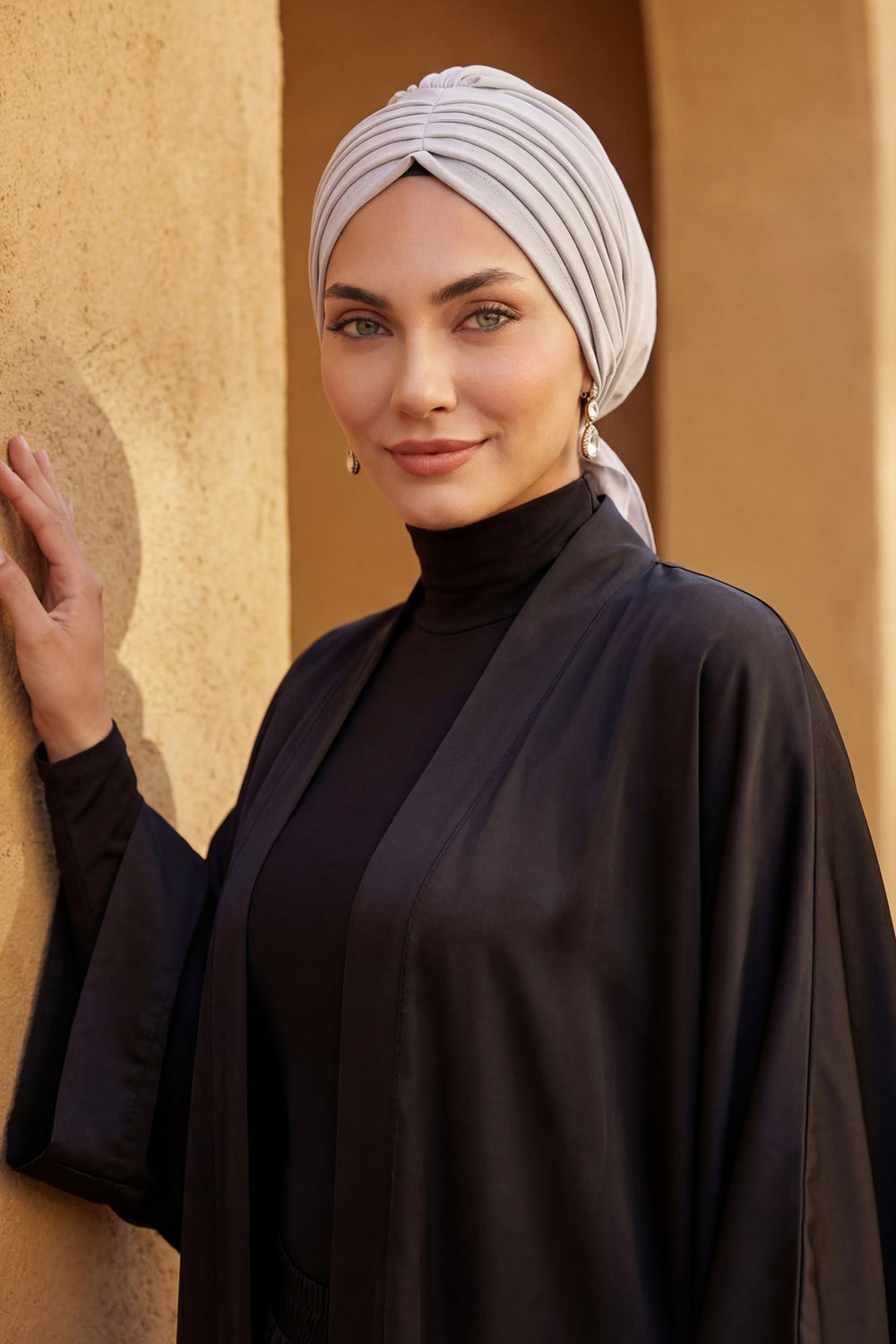 Pleated Instant Turban Aerobin Scarf Head Wrap, Belted Turban Bonnet for Women, Chic Design Instant Turban Hijab Chemo Headwear,B-86A Light Grey