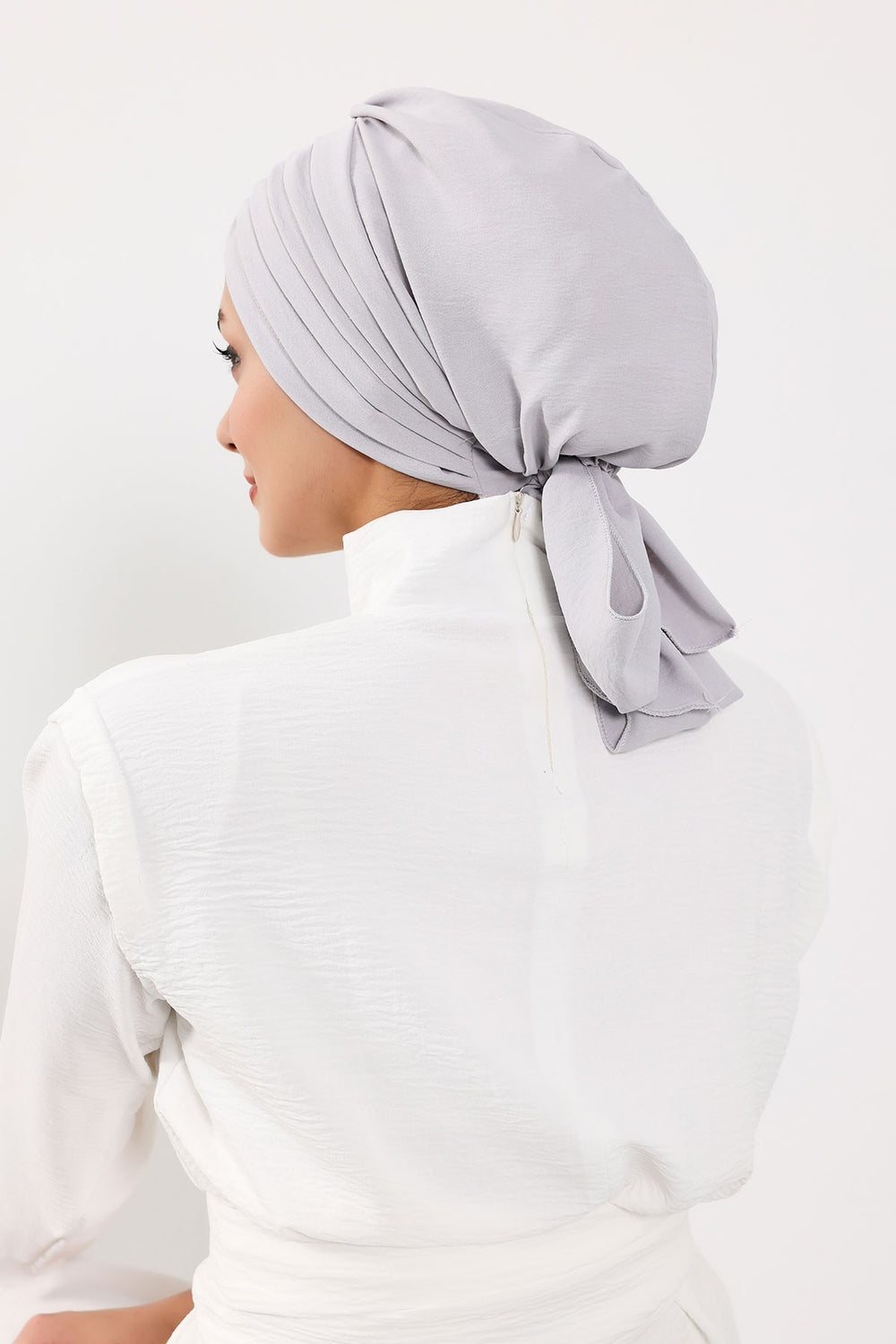 Pleated Instant Turban Aerobin Scarf Head Wrap, Belted Turban Bonnet for Women, Chic Design Instant Turban Hijab Chemo Headwear,B-86A Light Grey