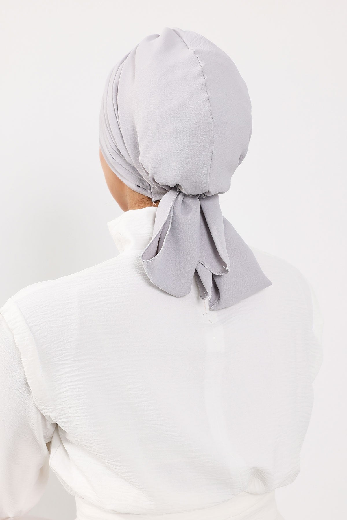 Pleated Instant Turban Aerobin Scarf Head Wrap, Belted Turban Bonnet for Women, Chic Design Instant Turban Hijab Chemo Headwear,B-86A Light Grey