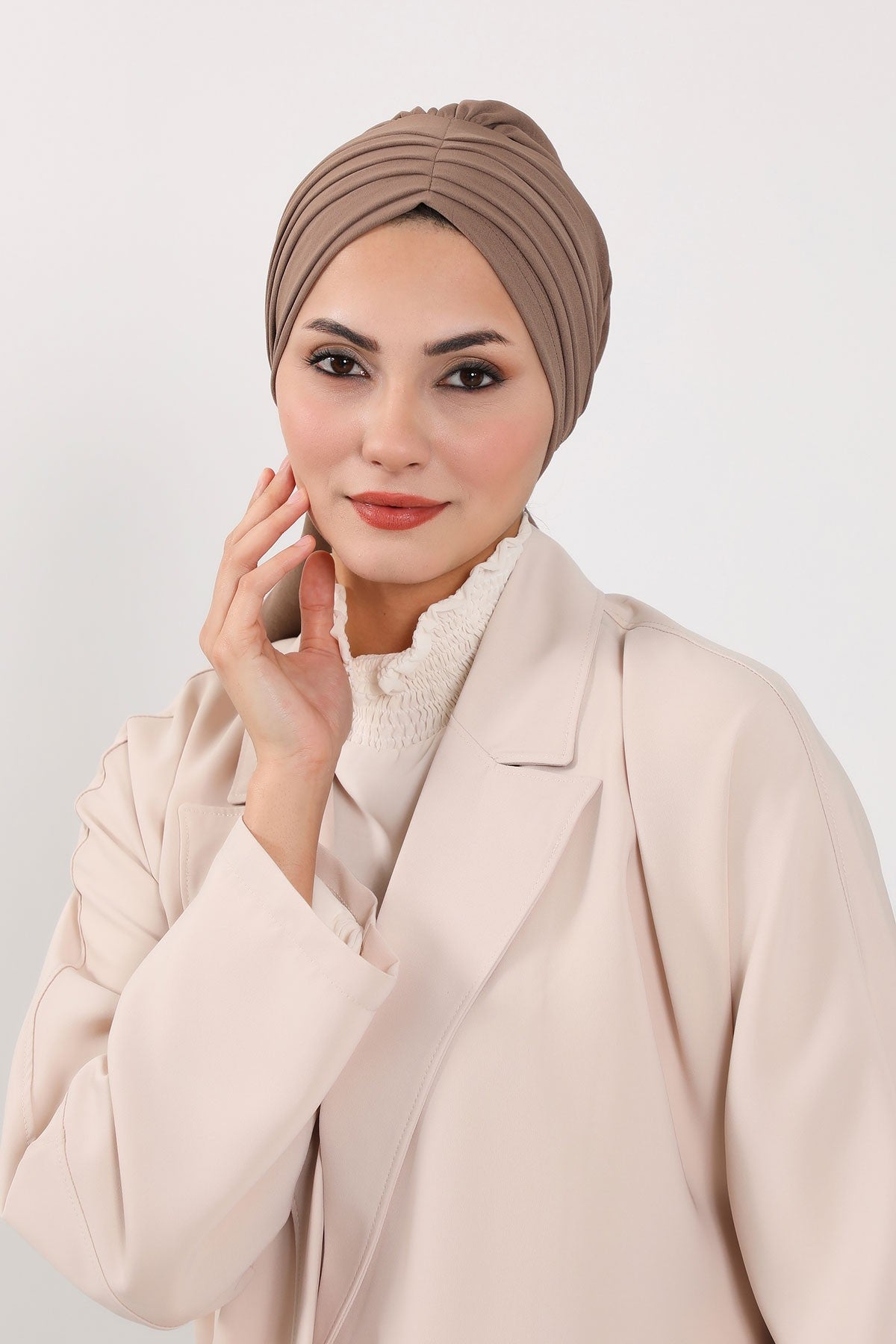 Pleated Instant Turban Aerobin Scarf Head Wrap, Belted Turban Bonnet for Women, Chic Design Instant Turban Hijab Chemo Headwear,B-86A Chocolate