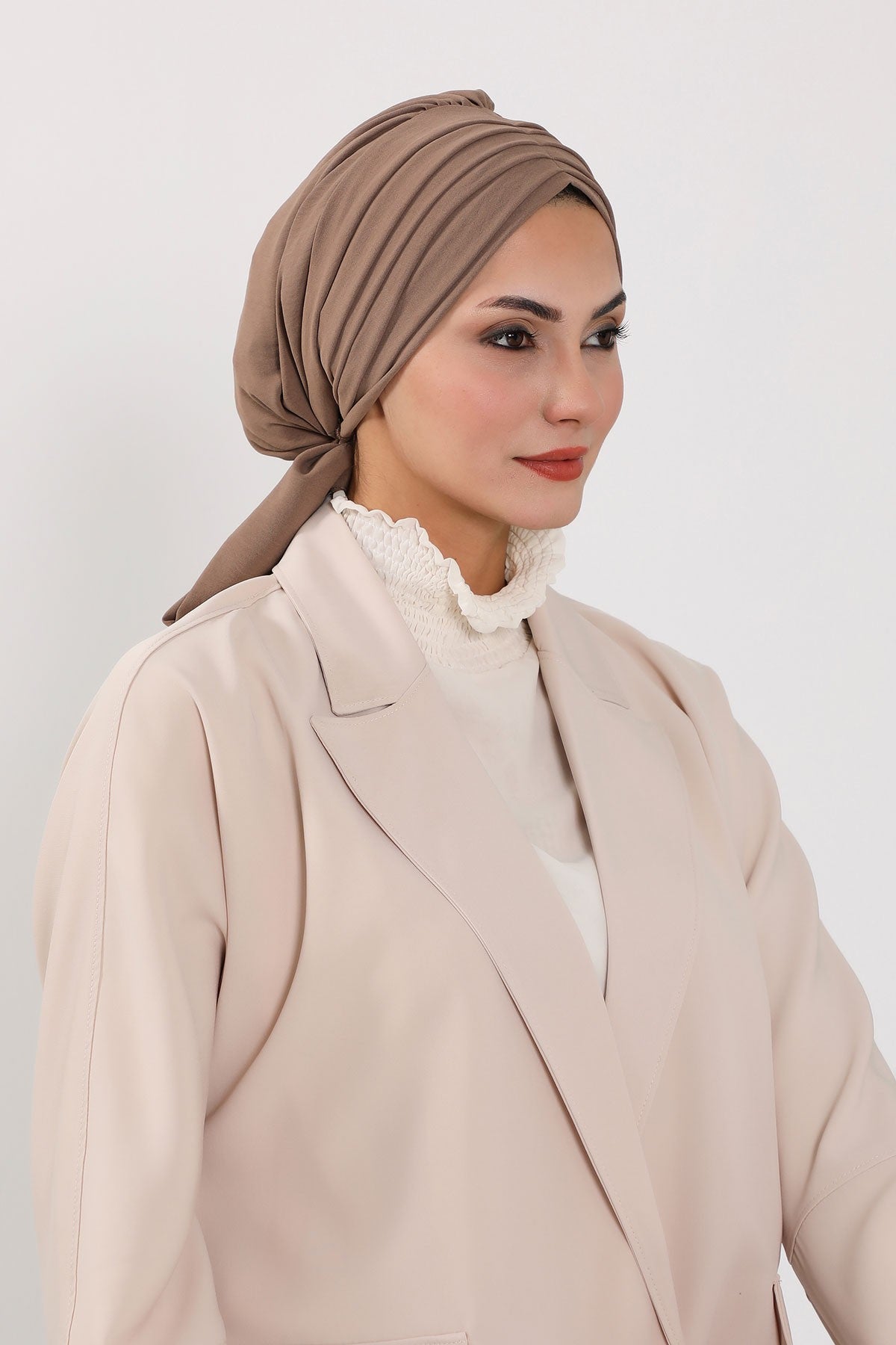 Pleated Instant Turban Aerobin Scarf Head Wrap, Belted Turban Bonnet for Women, Chic Design Instant Turban Hijab Chemo Headwear,B-86A Chocolate