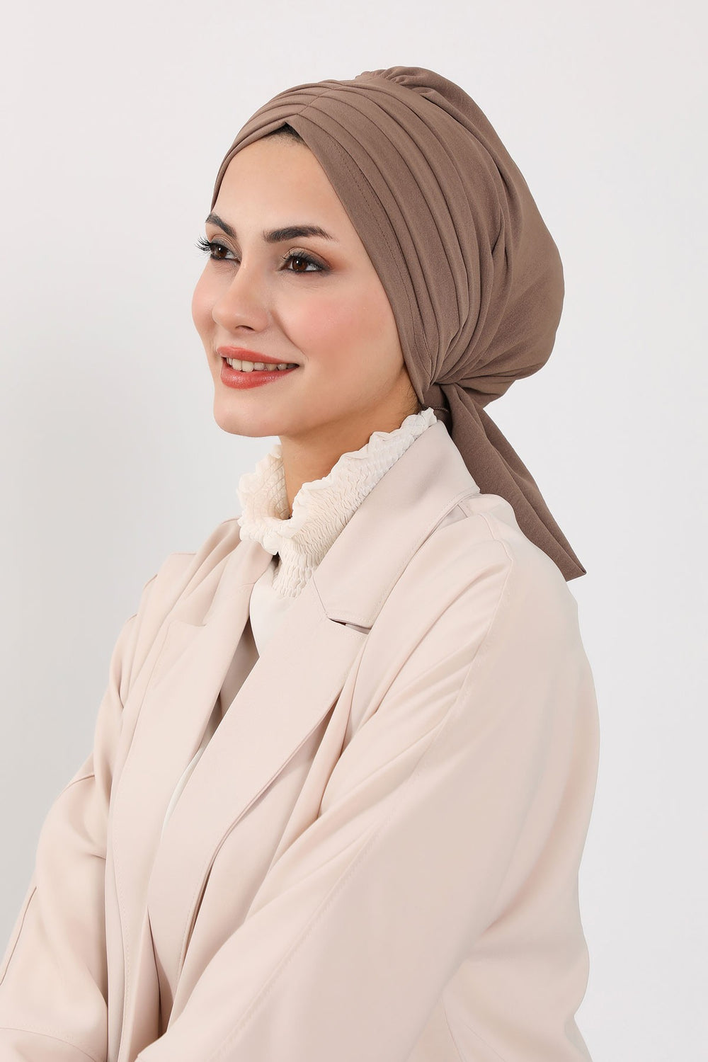 Pleated Instant Turban Aerobin Scarf Head Wrap, Belted Turban Bonnet for Women, Chic Design Instant Turban Hijab Chemo Headwear,B-86A Chocolate