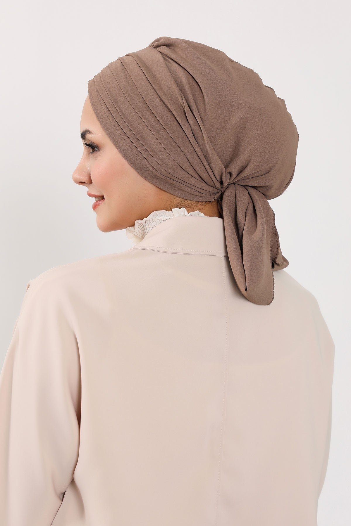 Pleated Instant Turban Aerobin Scarf Head Wrap, Belted Turban Bonnet for Women, Chic Design Instant Turban Hijab Chemo Headwear,B-86A Chocolate