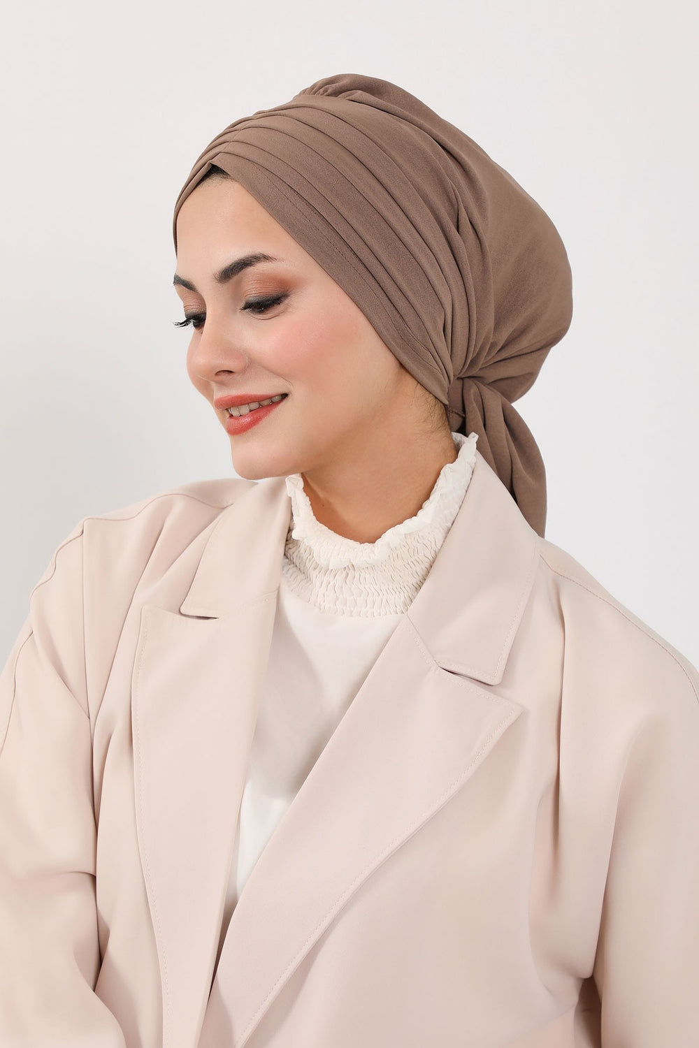 Pleated Instant Turban Aerobin Scarf Head Wrap, Belted Turban Bonnet for Women, Chic Design Instant Turban Hijab Chemo Headwear,B-86A Chocolate