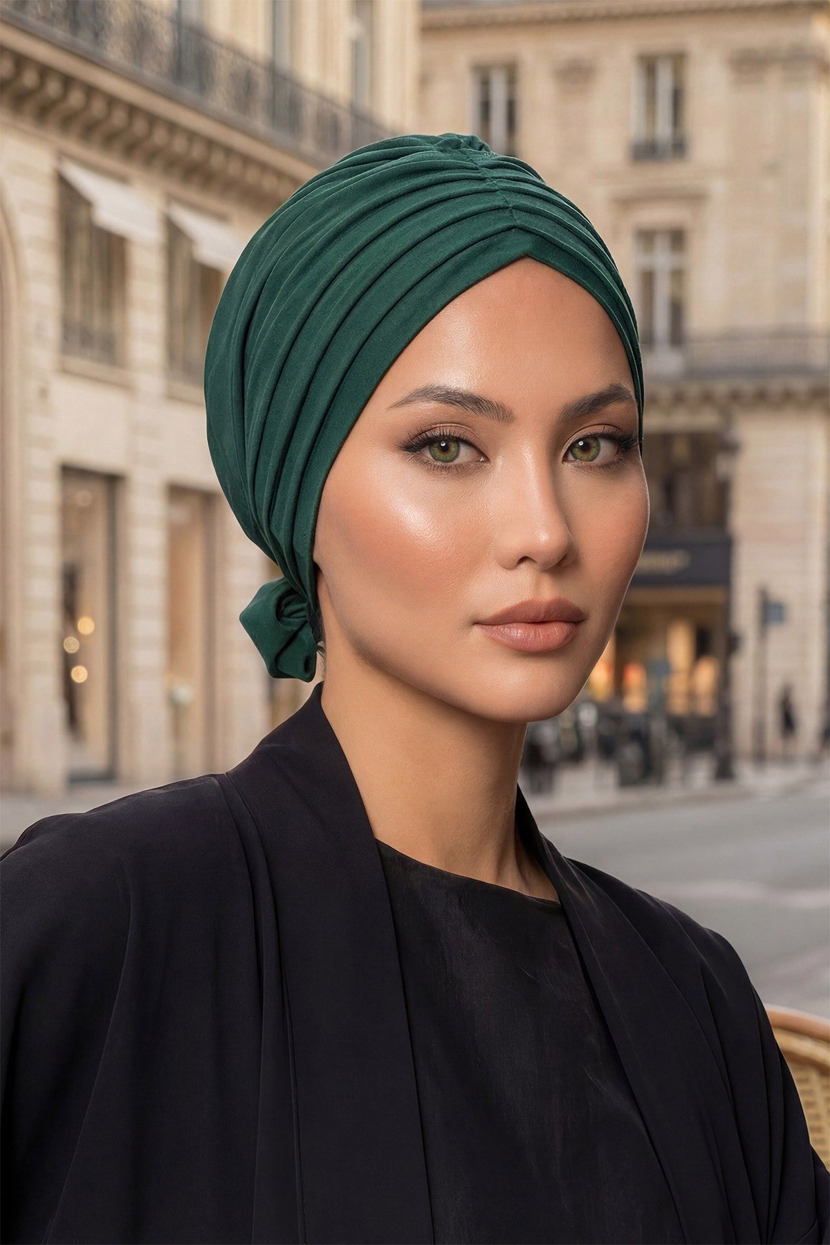 Pleated Instant Turban Aerobin Scarf Head Wrap, Belted Turban Bonnet for Women, Chic Design Instant Turban Hijab Chemo Headwear,B-86A Dark Green