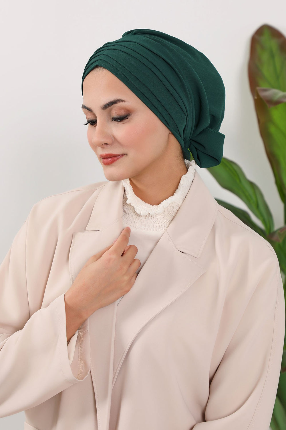 Pleated Instant Turban Aerobin Scarf Head Wrap, Belted Turban Bonnet for Women, Chic Design Instant Turban Hijab Chemo Headwear,B-86A Dark Green