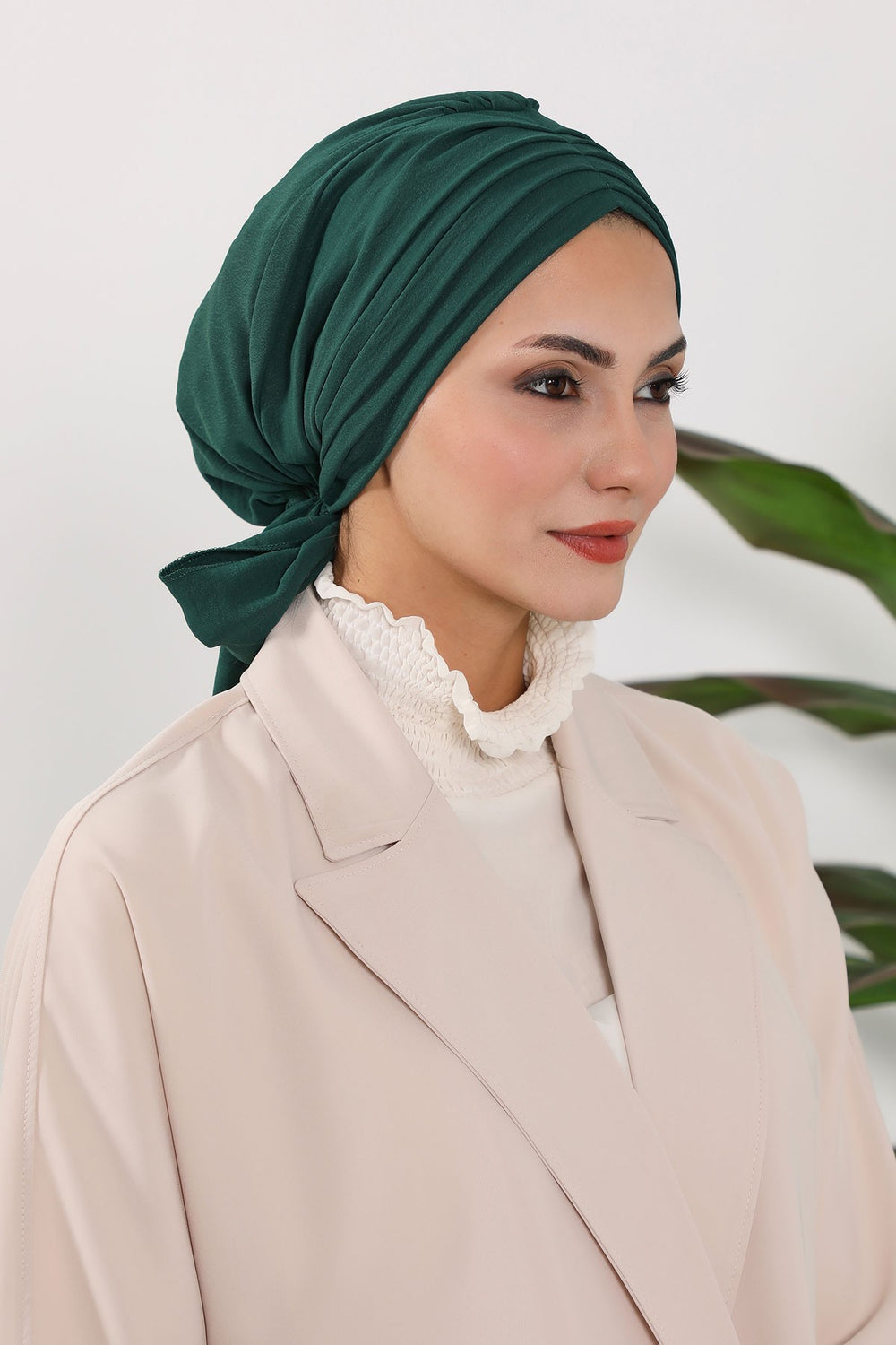 Pleated Instant Turban Aerobin Scarf Head Wrap, Belted Turban Bonnet for Women, Chic Design Instant Turban Hijab Chemo Headwear,B-86A Dark Green