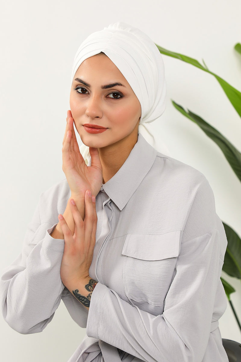 Pleated Instant Turban Aerobin Scarf Head Wrap, Belted Turban Bonnet for Women, Chic Design Instant Turban Hijab Chemo Headwear,B-86A