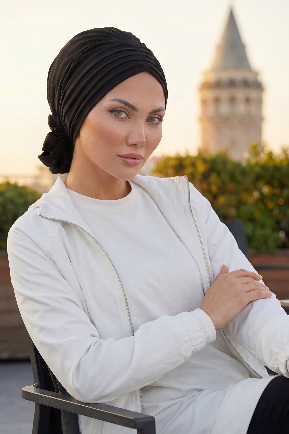 Pleated Instant Turban Aerobin Scarf Head Wrap, Belted Turban Bonnet for Women, Chic Design Instant Turban Hijab Chemo Headwear,B-86A Black
