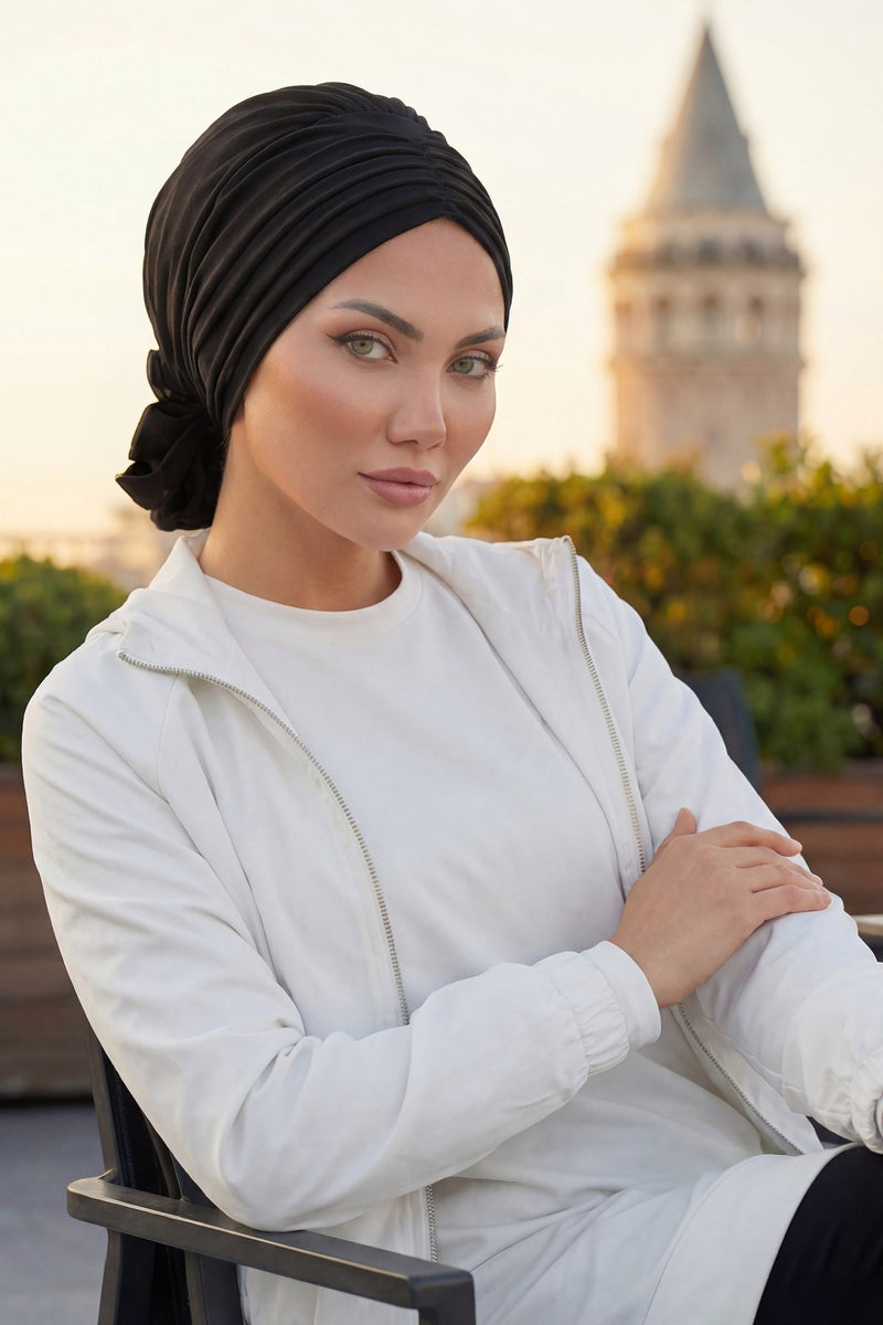 Pleated Instant Turban Aerobin Scarf Head Wrap, Belted Turban Bonnet for Women, Chic Design Instant Turban Hijab Chemo Headwear,B-86A