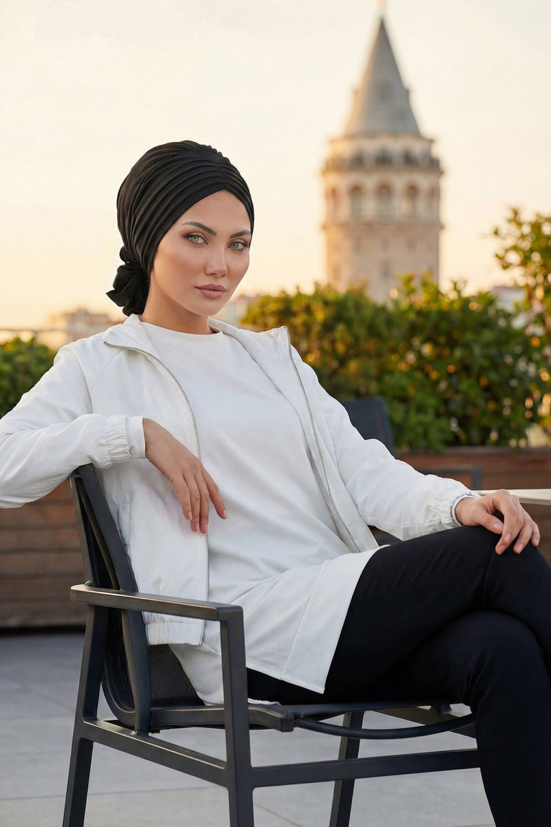 Pleated Instant Turban Aerobin Scarf Head Wrap, Belted Turban Bonnet for Women, Chic Design Instant Turban Hijab Chemo Headwear,B-86A