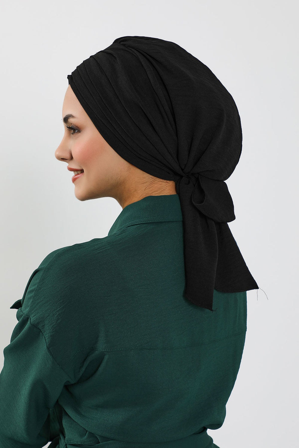 Pleated Instant Turban Aerobin Scarf Head Wrap, Belted Turban Bonnet for Women, Chic Design Instant Turban Hijab Chemo Headwear,B-86A Black