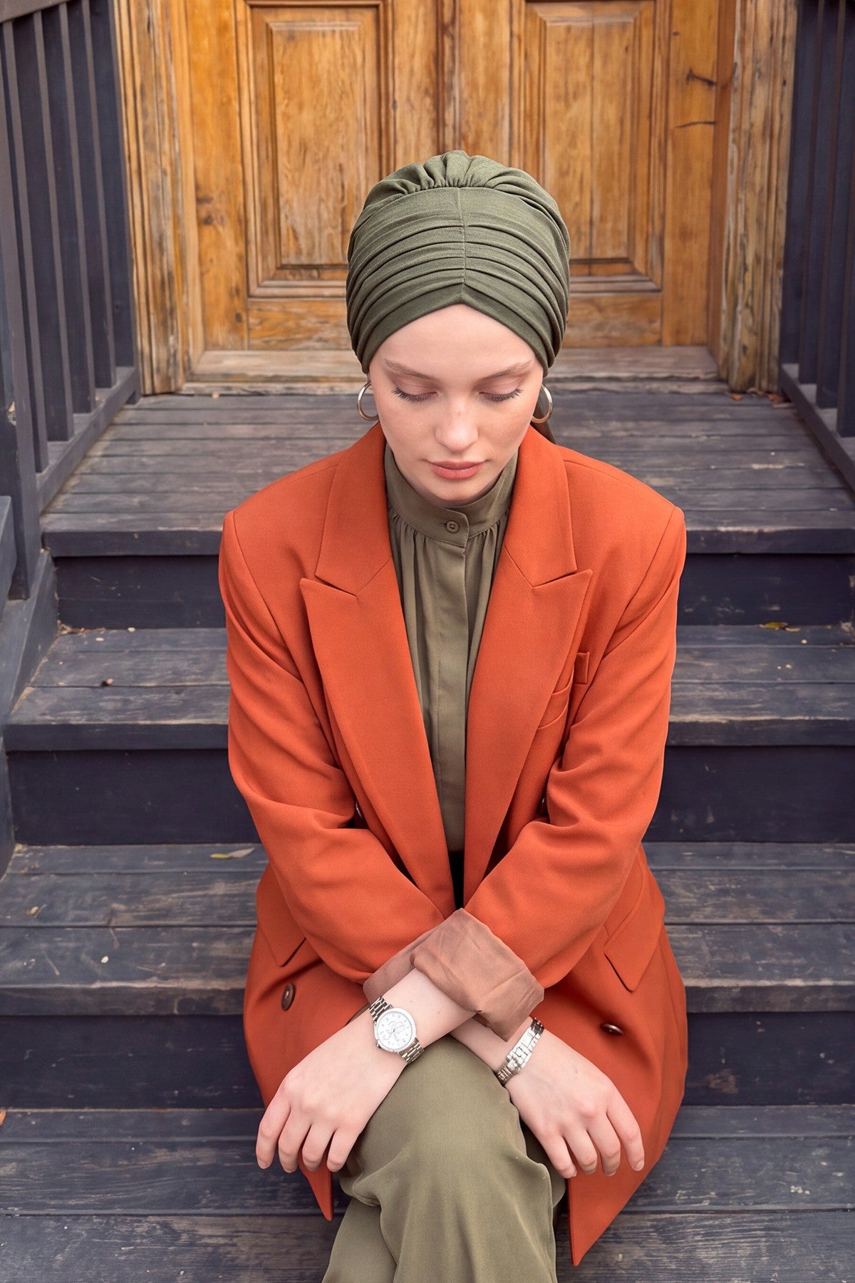 Pleated Instant Turban Aerobin Scarf Head Wrap, Belted Turban Bonnet for Women, Chic Design Instant Turban Hijab Chemo Headwear,B-86A