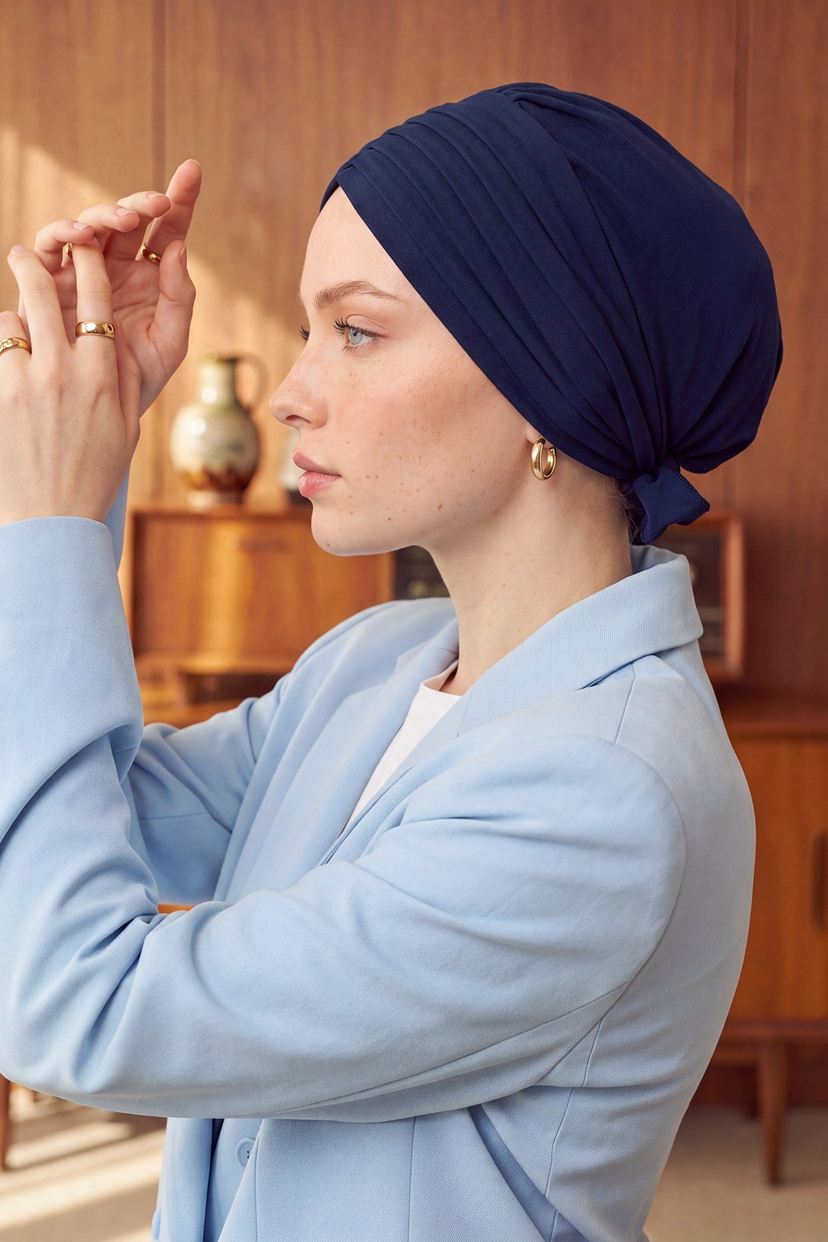 Pleated Instant Turban Aerobin Scarf Head Wrap, Belted Turban Bonnet for Women, Chic Design Instant Turban Hijab Chemo Headwear,B-86A