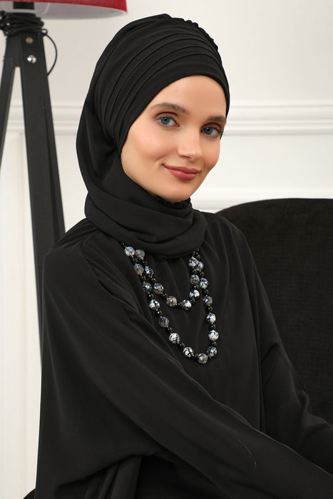 Pleated Instant Turban Head Covering for Women, Lightweight Chiffon Instant Turban, Quick and Stylish Head Coverage for Modest Fashion,HT-48