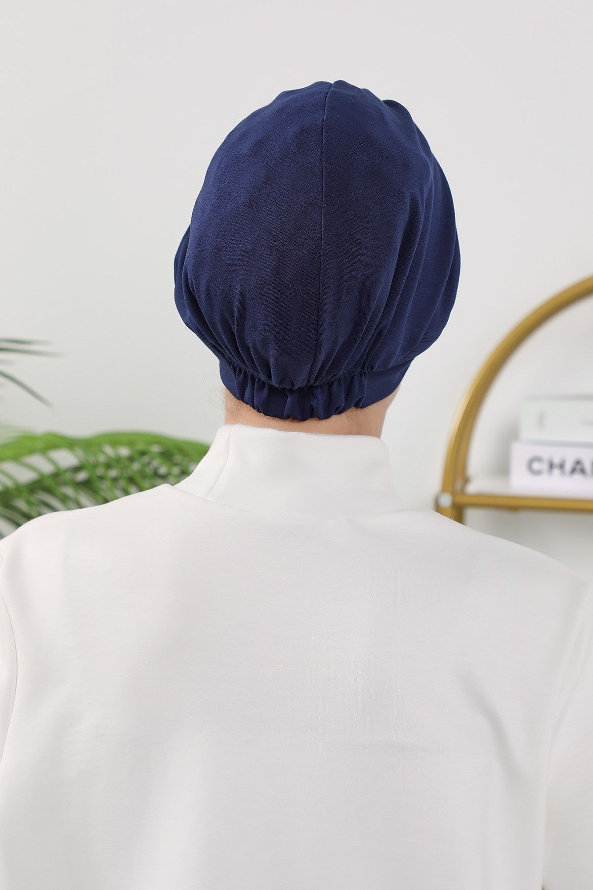 Pleated Instant Turban Hijab for Women, Soft Double Face Fabric Ready to Wear Modest Head Cover,B-19O Navy Blue