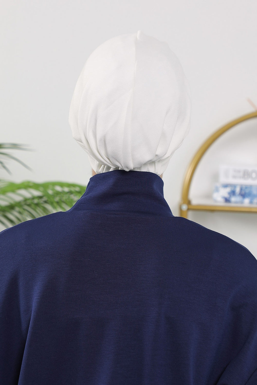 Pleated Instant Turban Hijab for Women, Soft Double Face Fabric Ready to Wear Modest Head Cover,B-19O Ecru