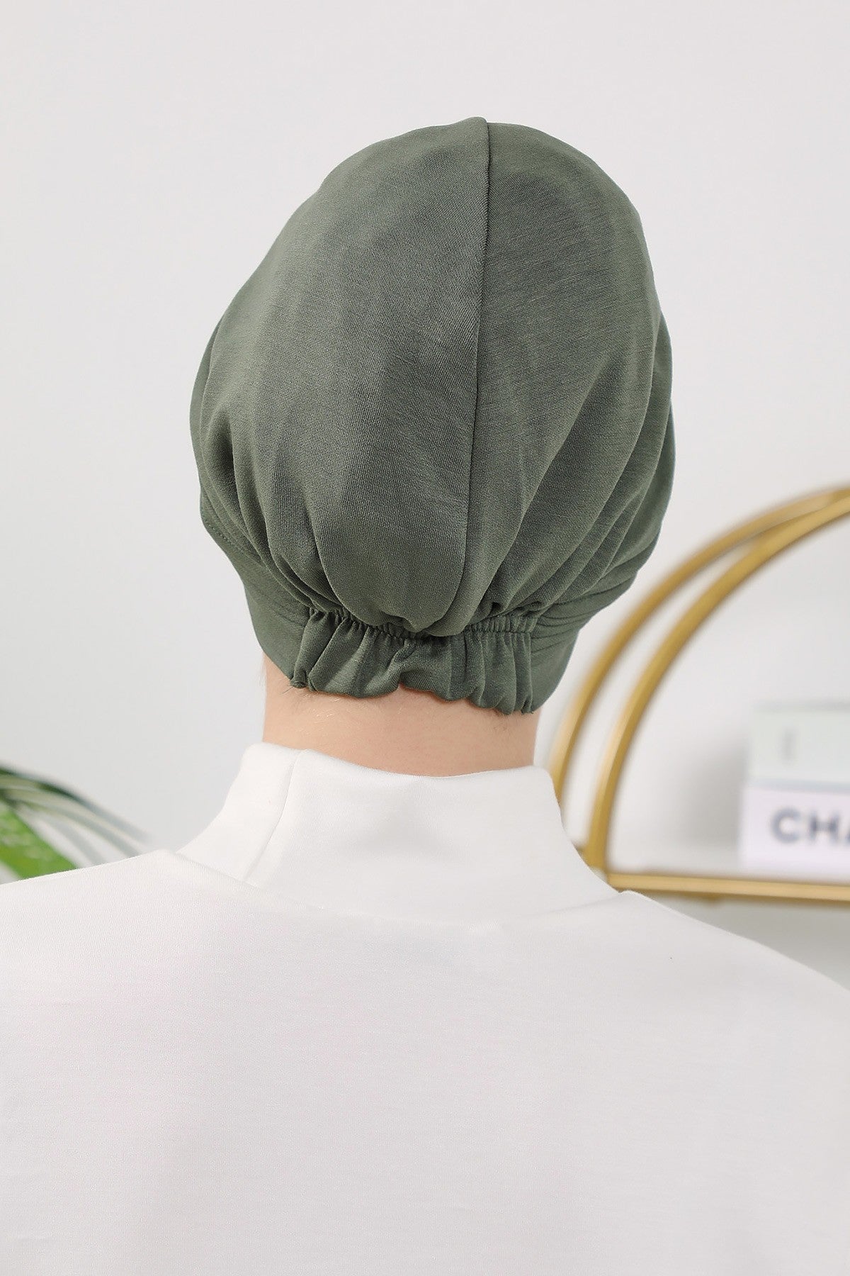 Pleated Instant Turban Hijab for Women, Soft Double Face Fabric Ready to Wear Modest Head Cover,B-19O Army Green