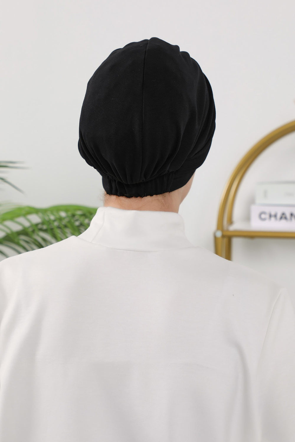 Pleated Instant Turban Hijab for Women, Soft Double Face Fabric Ready to Wear Modest Head Cover,B-19O Black