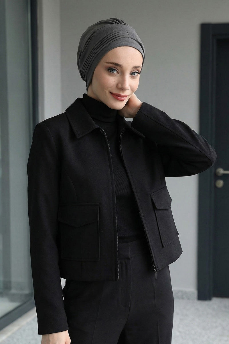 Pleated Instant Turban Hijab for Women, Soft Double Face Fabric Ready to Wear Modest Head Cover,B-19O