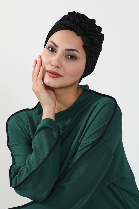 Plissierter Instant-Turban aus hochwertigem Aerobin-Stoff, knitterfreier, stylischer Turban-Hijab, leicht zu wickelnde Chemo-Haube, B-74A