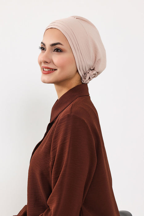 Plissierter Instant-Turban aus hochwertigem Aerobin-Stoff, knitterfreier, stylischer Turban-Hijab, leicht zu wickelnde Chemo-Haube, B-74A