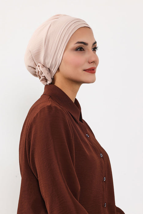 Plissierter Instant-Turban aus hochwertigem Aerobin-Stoff, knitterfreier, stylischer Turban-Hijab, leicht zu wickelnde Chemo-Haube, B-74A