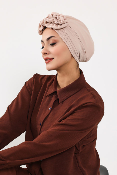 Plissierter Instant-Turban aus hochwertigem Aerobin-Stoff, knitterfreier, stylischer Turban-Hijab, leicht zu wickelnde Chemo-Haube, B-74A