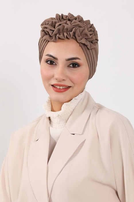 Plissierter Instant-Turban aus hochwertigem Aerobin-Stoff, knitterfreier, stylischer Turban-Hijab, leicht zu wickelnde Chemo-Haube, B-74A