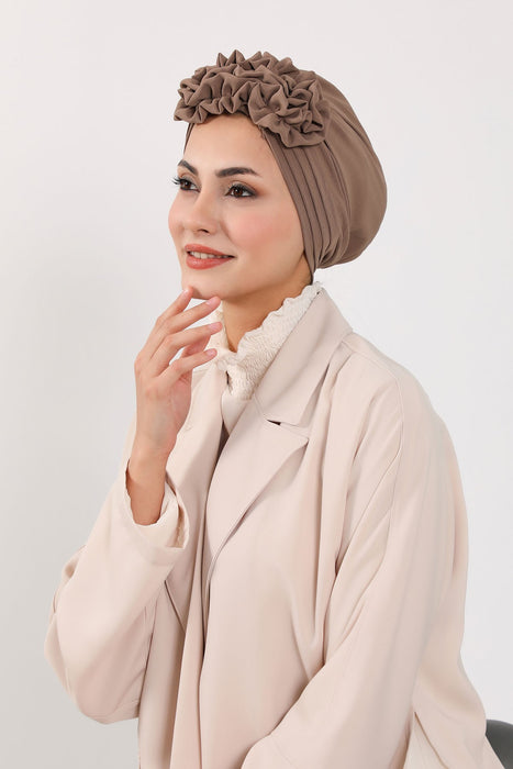 Plissierter Instant-Turban aus hochwertigem Aerobin-Stoff, knitterfreier, stylischer Turban-Hijab, leicht zu wickelnde Chemo-Haube, B-74A