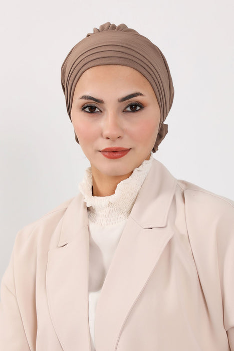Plissierter Instant-Turban aus hochwertigem Aerobin-Stoff, knitterfreier, stylischer Turban-Hijab, leicht zu wickelnde Chemo-Haube, B-74A