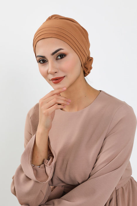 Plissierter Instant-Turban aus hochwertigem Aerobin-Stoff, knitterfreier, stylischer Turban-Hijab, leicht zu wickelnde Chemo-Haube, B-74A