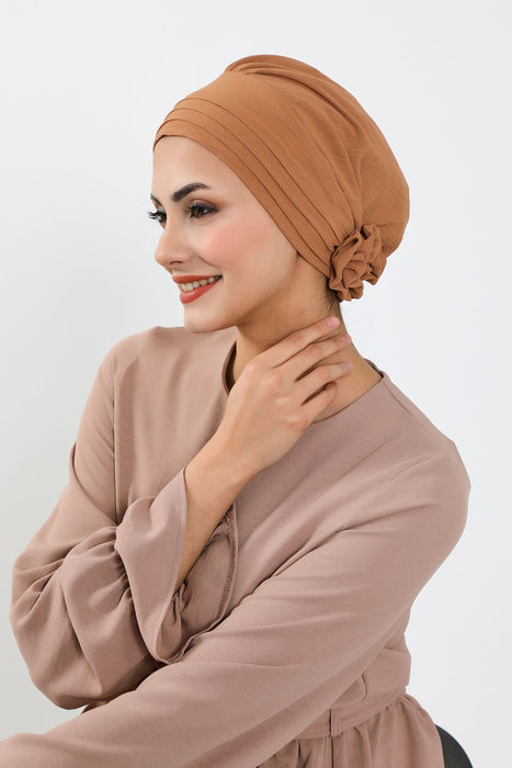 Plissierter Instant-Turban aus hochwertigem Aerobin-Stoff, knitterfreier, stylischer Turban-Hijab, leicht zu wickelnde Chemo-Haube, B-74A